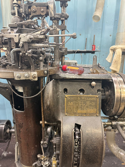 The Scott & Williams knitting machine used by Dane Nester to make these KnestKnit socks.